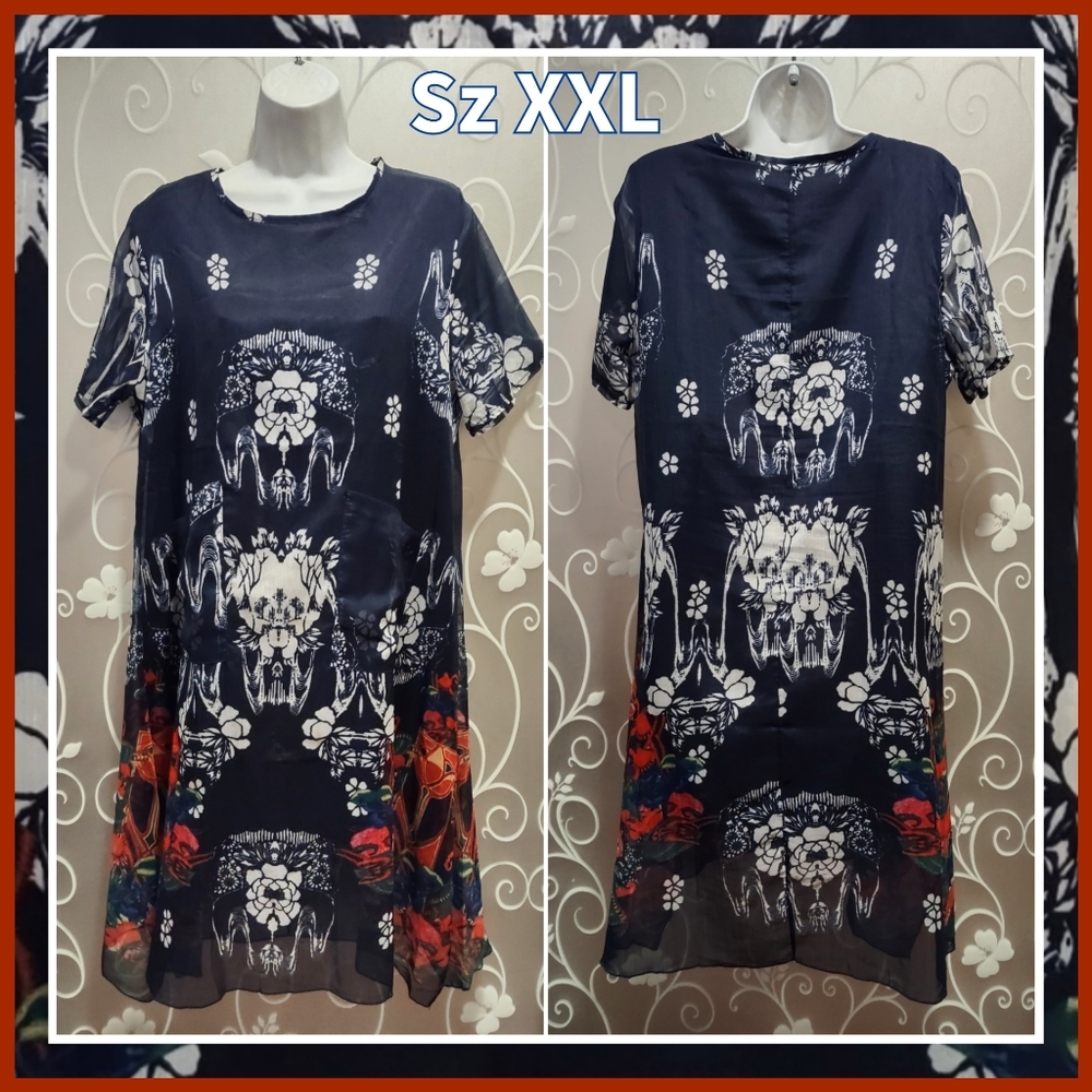 WOMENS SHEER MULTI PATTERN PLUS SIZE XXL DRESS